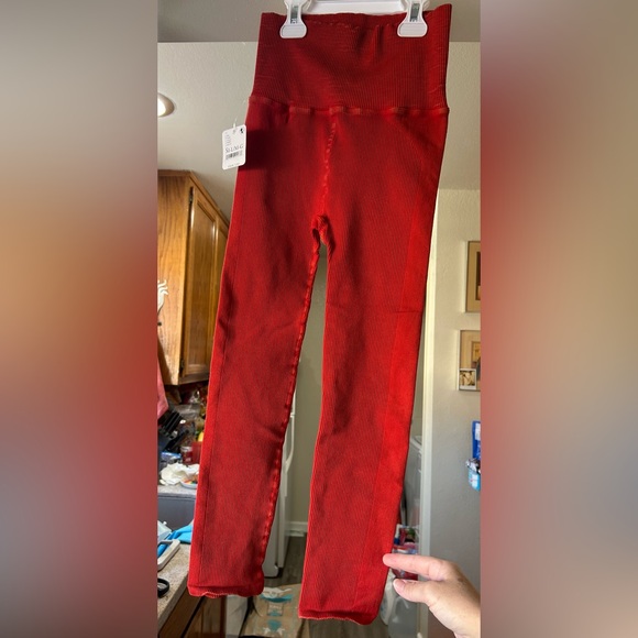 NWT Free People Movement 7/8 Ribbed Leggings M/L Coral / Bright Orange NEW - Picture 4 of 6